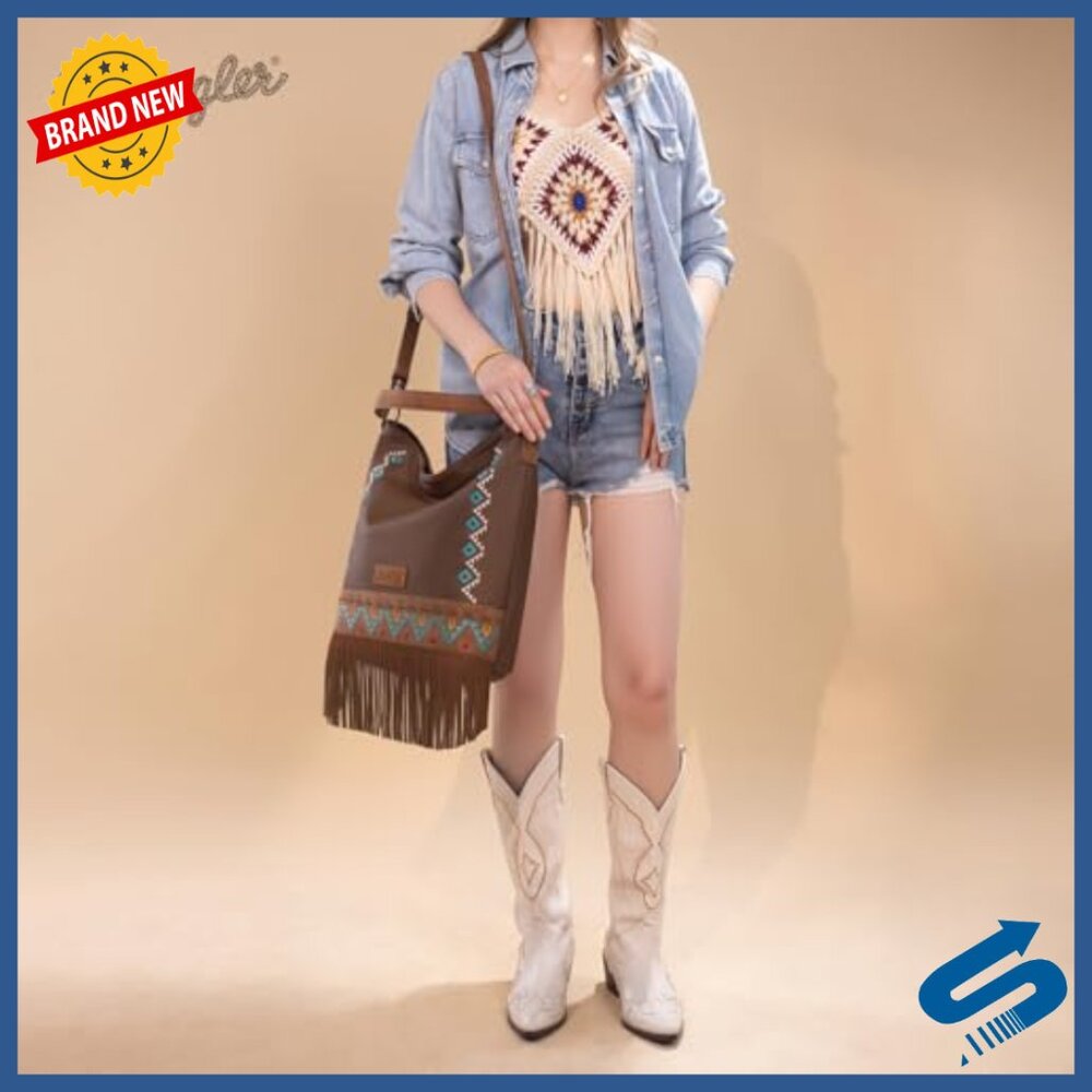 Embroidered Fringe Hobo Bag with Adjustable Crossbody Strap - Picture 2 of 7